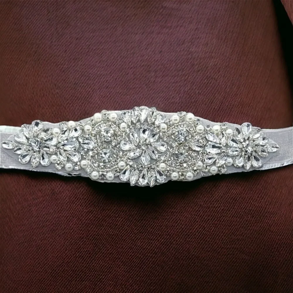 Rhinestone Pearl Bridal Belt Sash Crystal Wedding Dress Waist Tie Plus 109